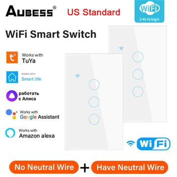 1/2/3/4 Gangue Padrão EUA Tuya wi-Fi Smart Touch Mudar Home da Parede Botão de Controle Remoto Inteligente Trabalhos de Casa Com Alexa Inicial do Google
