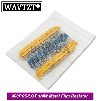 1/4W de resistores de Filme de Metal Variedade Kit de 10 Ohm - 1M Ohm Resistência do Conjunto de 1K 10K 4.7 K 470 680 Ohm Eletrônico Resistores 400PCS/MONTE