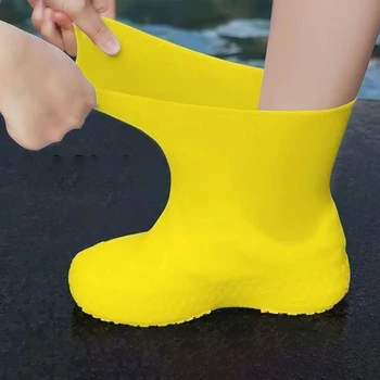 1 Par antiderrapante Impermeável do Silicone Sapato Alto Elástico resistente ao Desgaste Unisex Botas de Chuva para o Exterior Dia Chuvoso Reutilizáveis Tampa da Sapata