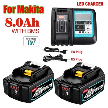 100% Original Makita 18V 8000MAh Recarregável Power Tools Makita Bateria Com LED de Substituição do Li-íon LXT BL1860B BL1860 BL1850