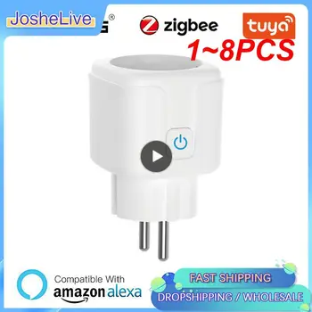 1~8PCS Tuya 16A Zigbee UE Inteligente Soquete Plug Casa Inteligente sem Fio Aplicativo de Controle Remoto do Monitor de Energia da Tomada Para que o Google Alexa