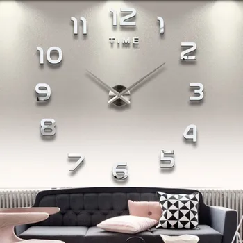 2023 Design Moderno, Grande Relógio de Parede 3D DIY de Quartzo Relógios Relógios de Moda de Espelho Acrílico Adesivos Sala de estar Decoração de Casa Horloge
