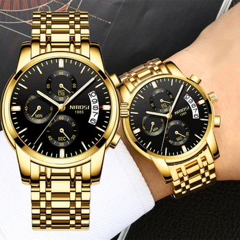 2023 NIBOSI Homens Relógio de Luxo da Marca Cronógrafo Militar de Quartzo relógio de Pulso Impermeável Moda de Ouro Relógio do Esporte Relógio Masculino