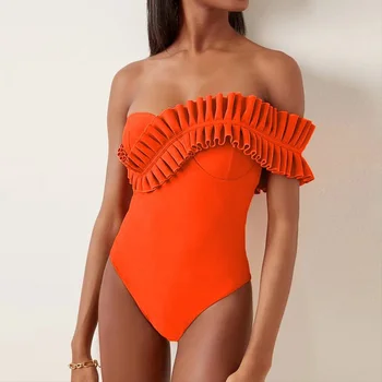 2023 Nova Cor Sólida Sexy Um Pedaço Swimwear das Mulheres Férias de Praia, roupa de Banho Bens