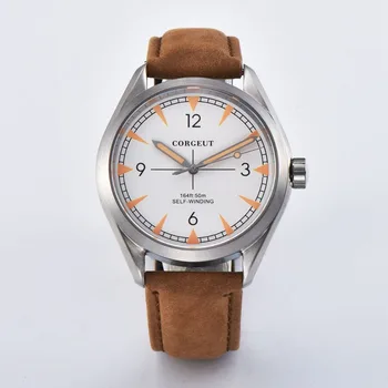 41mm de Moda de luxo Corgeut máquinas Automáticas de relógio relógio Estéril Vidro de Safira dial de Couro de aço Inoxidável relógio banda assista