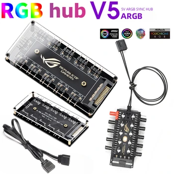 5V/3 ARGB 12V/4Pin RGB Conector do Cabo de 10 de Hub SATA de Extensão de Alimentação Para Ventoinha de PC placa-Mãe AURA RGB LED, Fita de Luz Ventoinha do Cooler