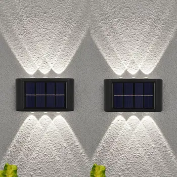 6 LEDs Branco Frio Solar Cerca de Luzes para Cima e para Baixo na Parede Solares Exteriores de Luzes Porta da Frente Lâmpada do DIODO emissor de luz IP65 Impermeável Jardim Latern