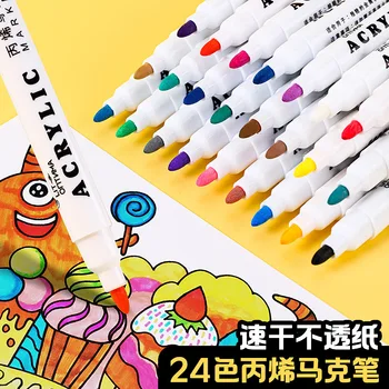 Acrílico caneta de marcador 24 cores de base de água, marcador de cerâmica, pintura impermeável de pigmento de algodão núcleo de acrílico caneta