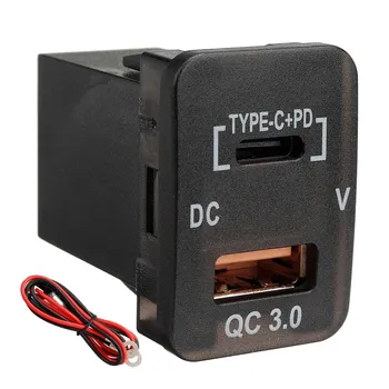 Automóvel-Tipo C+PD QC3.0 Carregador Dual USB Adaptador de Soquete Painel Voltímetro para Toyota Camry Landcruiser Prado