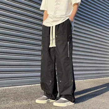 Calças Cargo Multi-Bolso do Macacão Harajuku Homens Retro Solta Grande Perna de Calça de Rua Casual Hip-Hop em linha Reta de Cintura Alta Mop Calças