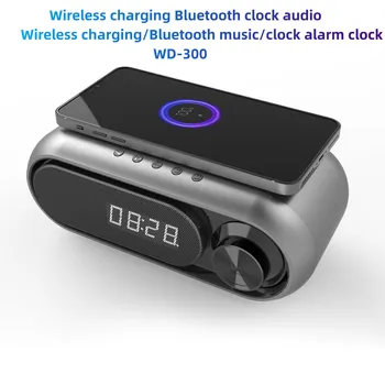 Carregamento sem fio Bluetooth sem Fio do Altifalante Relógio Digital com Alarme AUX Bass Melhorar Caixa de Som Caixa de som para PC de Rádio FM TF USB