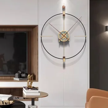 Clássico Da Moda-Relógio De Parede Moderno Design Preto Ouro Relógio De Parede Redondo Incomum Metal Horloge Murale Decoração Sala De Estar