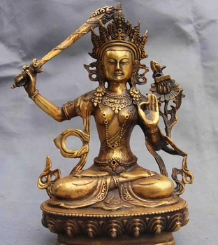 Cobre, Bronze Dourar Manjusri Manjushri Guan Yin Kwan-yin Boddhisattva Buda Deus