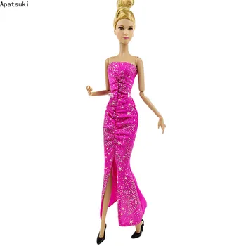 Cor-de-rosa Estrela Dividir Vestido Para a Boneca Barbie Moda de Roupa sem Mangas Vestido de Festa Para a Barbie 1/6 Bonecas Acessórios Garoto Brinquedos de DIY