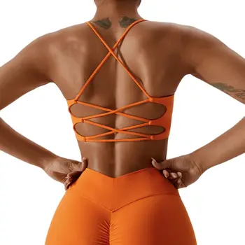 Cor Sólida Collants Forma De U De Mulheres Sexy Fitness Sutiã Apertado Ginásio Yoga Superior Ginásio Cruz De Volta Alça De Ombro Removível Com Almofada De Peito