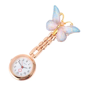 Criativo de Moda Enfermeira Clip-on Assistir Borboletas Relógio de Bolso Relógio de Quartzo