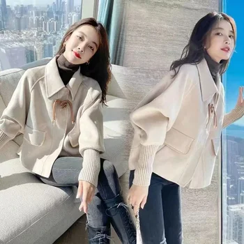 De lã Casaco Mulheres 2023 Outono e Inverno Nova Versão coreana de Moda Solta Versátil Curto de Lã Casaco Tendência de Cor Sólida do Viajante