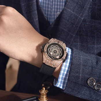 Diamante de melhor Marca de Luxo Homens Relógios Pulseira de Couro Impermeável Tempo de Brilho Calendário Legal Relógio Luminoso do Relógio de Desporto Para Homens