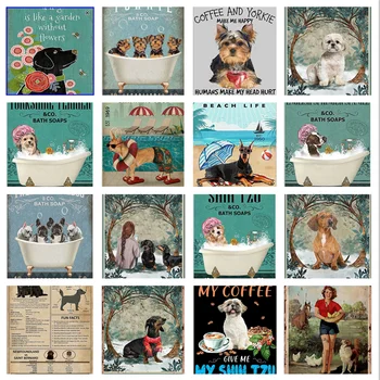 Engraçado cães Dachshund Metal Estanho Sinal, Vintage Poster Retro Arte Criativa Porta do Sinal de Decoração para Bares, Cafés, Pubs placa de metal