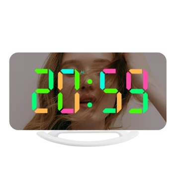 Espelho de LED Relógio de Mesa Digital Despertador Display Grande com 2 Porta USB para Criança
