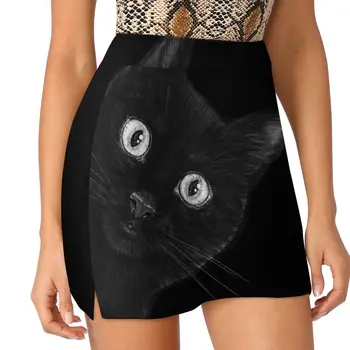 Gato preto na Luz negra) Prova de Calça, Saia, short e saia para mulheres elegantes saias
