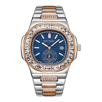 Homens de negócios Relógios Diamante Brilhante Caso de Moda Quartzo relógio de Pulso de Aço Inoxidável à prova d'água Correia 30M Calendário Reloj Hombre