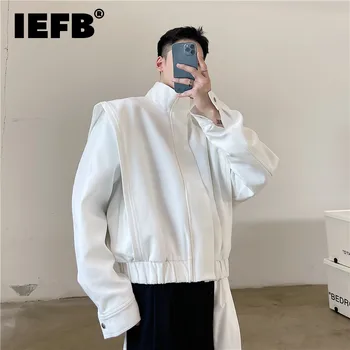 IEFB Outono masculina da Nova Dupla Almofada de Ombro Jaquetas Nicho de Design de Stand Colarinho Solta Curto Outwear Preto Branco Elegante Casaco 9Y9330