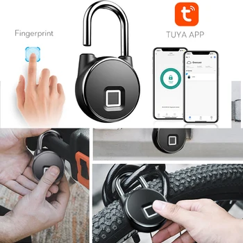Impressão digital Cadeado, Fechadura Biometrica Tuya APP Smart Lock armazém de bloqueio de porta do armário de bloqueio de bicicleta cadeado Impermeável Sem Bloqueio