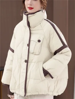 Jaqueta As Mulheres 2023 Outono Inverno Nova Moda De Alta Qualidade Soltas, Calor Branco Pato Para Baixo Do Brasão Coreano Roupas De Estilo Japonês