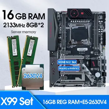 JINGYUE de TITÂNIO X99D4 Kit placa Mãe Com E5 2630 V4 Processador CPU LGA 2011-3 16G(2*8G) DDR4 ECC Memória RAM M. 2 NVME SATA M. 2