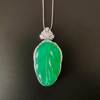 Jóias S925 Prata Gelo, De Calcedônia Embutidos Verde Esmeralda Deixa O Colar De Jade