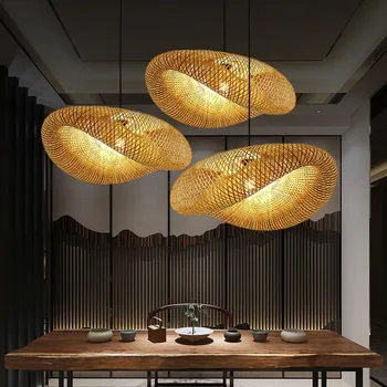Led, luminária de Teto, um Lustre de Bambu Tecelagem de Luzes para a Sala de Jantar Artesanal de Arte Moderna de Vime Abajur Restaurante