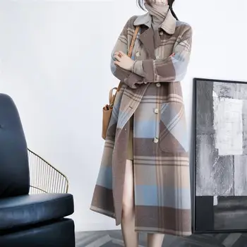 Manta de Lã Casaco Mulheres de Longa Outono E Inverno 2023 coreano Calor do Joelho-comprimento de abotoamento Duplo Solta Casaco de Luxo Casaco de Tweed