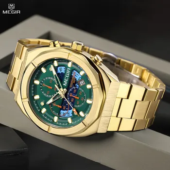 MEGIR Original de Moda pulseira de Aço Inoxidável Relógios de Quartzo para Homens relógio de Pulso Impermeável Casual Cronógrafo Relogios Masculino