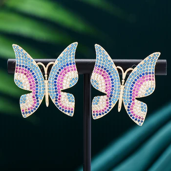 Missvikki de Luxo, Charme Grande Borboleta Brincos para Mulheres de Noiva Multicolor CZ Bijoux de Alta Qualidade da Marca Linda de Moda