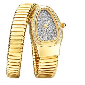 Moda de Luxo Cobra Watch Mulheres de Aço, o Relógio de Quartzo do Hip Hop Jóias de Diamante, Pulseira de Mulheres Assista
