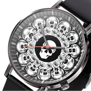 Nova tendência homens relógio de flores em preto e branco crânio negócio de relógios de desporto relógios