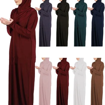 O Ramadã Uma Peça Oração Abaya Com Capuz Vestido Kaftan Mulheres Muçulmanas Jilbab Hijab Vestido De Túnica Cor Sólida Islã Dubai, Turquia Roupas