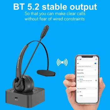OY131 Bluetooth 5.2 Fones de ouvido Fones de ouvido sem Fio Call Center Fone de ouvido com Cancelamento de Ruído de Microfone Carregar Doca para o Office