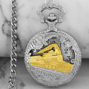 Personalizado de Prata de Ouro Trem de Quartzo Relógio de Bolso Punk Antigo Homens Mulheres Pingente de Bolso&Fob Colar Chain de Relógios