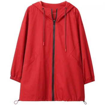 Primavera, Outono Curto Blusão Mulheres 2023 Novo Cordão Com Capuz Casaco Vermelho Soltas De Vestuário De Moda Do Bolso Do Casaco Feminino