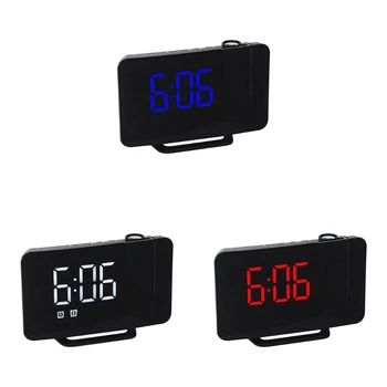 Projeção Digital, Relógio Despertador para o Quarto de Grandes dimensões LED Duplo Alarme 180° Projetor Redutor de Rádio FM USB Carregador de Relógios de Dropship