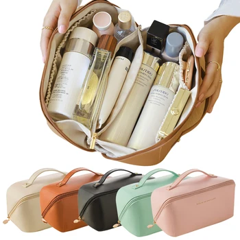PU Saco de Cosmética para Mulheres que Viajam Saco de Armazenamento de Maquiagem Escova de Bolsa de Zíper Grande Capacidade de artigos de Higiene pessoal gratuitos Organizador de Bolsa