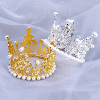 Pérola Mini Coroa a Decoração do Bolo com a Imitação de Diamante a Princesa Crianças Enfeites de Cabelo de Casamento Decoração do Bolo de Festa de Aniversário