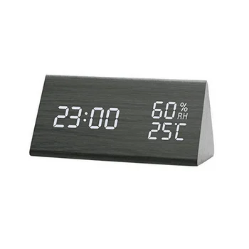 Relógio despertador Digital de Madeira, LED Relógio de Mesa com a Umidade e a Temperatura do Visor USB Conexão de Alimentação