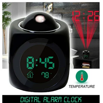 Relógio Despertador Digital Projetor de LCD de Tempo Temperatura Secretária de Tempo de Data de Exibição Eletrônica Sala Home Relógio Temporizador