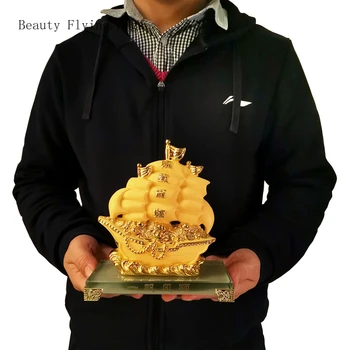 Resina de Ouro Veleiro de Cristal Decoração Artesanato de Mesa de Escritório, Decoração do figurino feng shui PAISAGEM decoração de casa