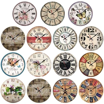 Rodada de Madeira Relógio de Parede Rústica de Estilo Vintage Não tique-taque do Relógio Parede Operado para a Sala de estar Cozinha