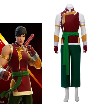 Shang-chi e a Lenda dos Dez Anéis Traje dos Homens da parte Superior Vermelha e Calças Verdes Festa de Halloween Shang Chi Roleplay Roupas