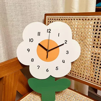 Simples Flores em Silêncio Parede ClockModern Sentido de Concepção Sala de Arte Criativa Cartoon Relógio Quarto de Crianças Ponteiro Tabela